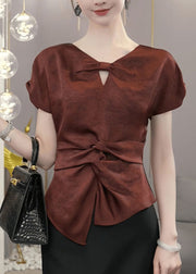 Chic Red V Neck Cinched Shirts Summer