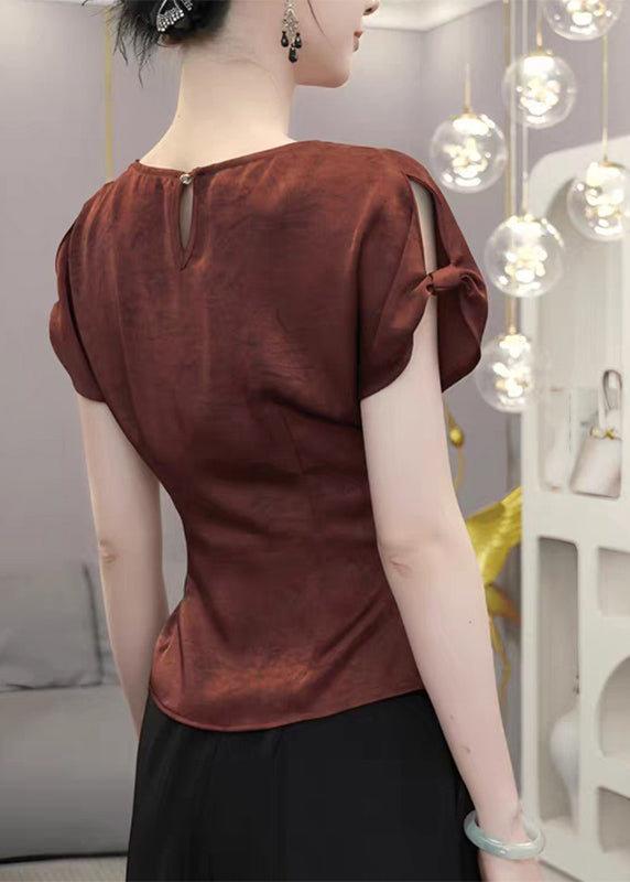 Chic Red V Neck Cinched Shirts Summer