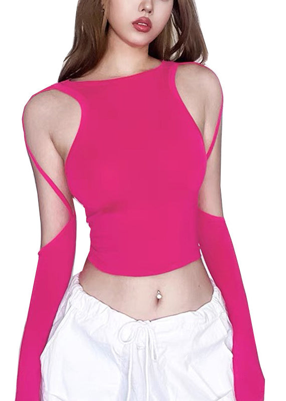 Chic Rose Asymmetrical Cold Shoulder Top Summer