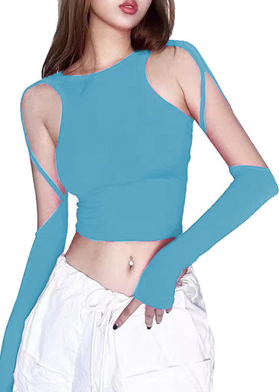 Chic Rose Asymmetrical Cold Shoulder Top Summer
