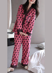 Chic Rose V Neck Print Cotton Pajamas Two Pieces Set Fall