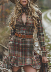 Chic Ruffled Plaid Patchwork Cotton Mini Dress Spring