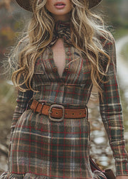 Chic Ruffled Plaid Patchwork Cotton Mini Dress Spring