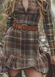 Chic Ruffled Plaid Patchwork Cotton Mini Dress Spring