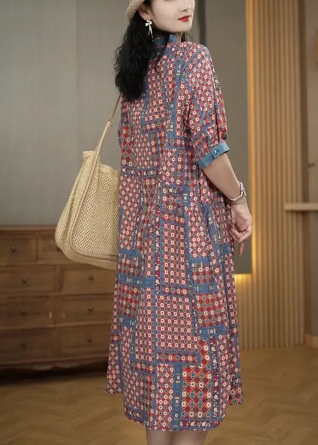 Chic Ruffled Print Cotton A Line Dress Summer