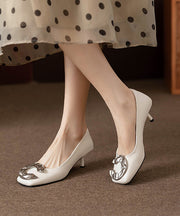 Chic Sequined Splicing Stiletto High Heels Beige Faux Leather