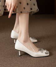 Chic Sequined Splicing Stiletto High Heels Beige Faux Leather