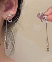 Chic Silk Alloy Zircon Bow Tassel Drop Earrings