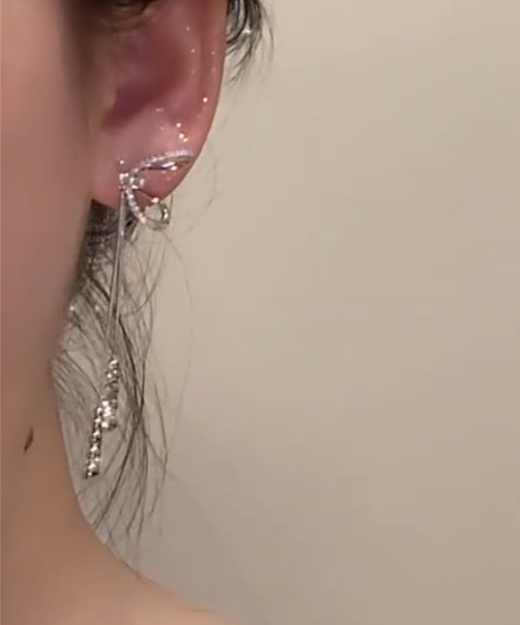 Chic Silk Alloy Zircon Bow Tassel Drop Earrings
