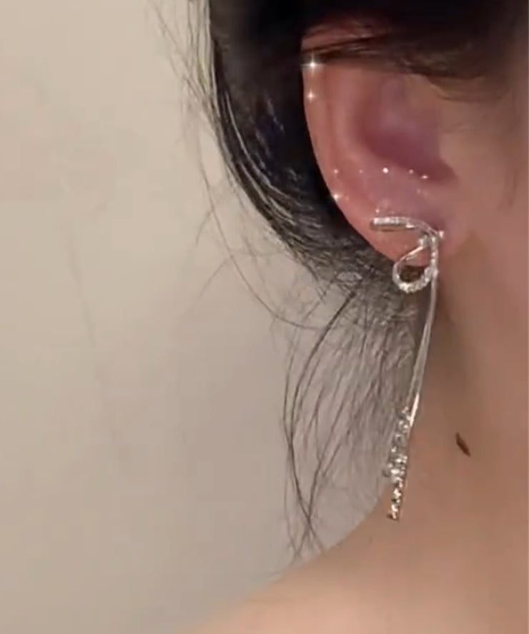Chic Silk Alloy Zircon Bow Tassel Drop Earrings