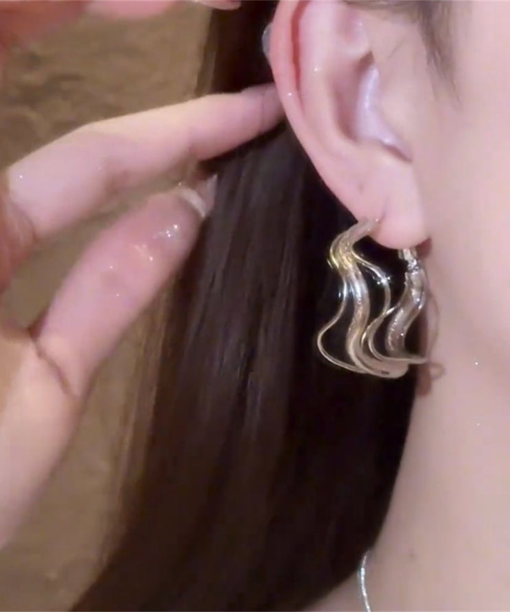 Chic Silk Metal Asymmetrical Hollow Out Hoop Earrings