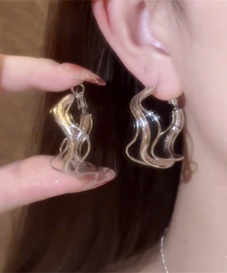 Chic Silk Metal Asymmetrical Hollow Out Hoop Earrings