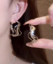 Chic Silk Metal Asymmetrical Hollow Out Hoop Earrings