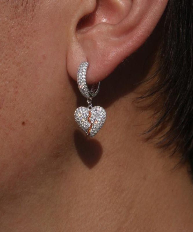 Chic Silk Sterling Silver Broken Heart Drop Earrings