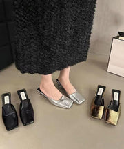 Chic Silver Splicing Chunky Slide Sandals Faux Leather