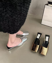 Chic Silver Splicing Chunky Slide Sandals Faux Leather