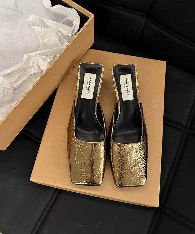 Chic Silver Splicing Chunky Slide Sandals Faux Leather