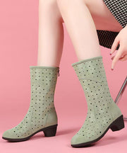 Chic Splicing Chunky Boots Black Suede Hollow Out