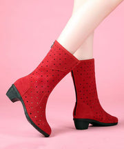 Chic Splicing Chunky Boots Black Suede Hollow Out