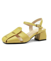 Chic Splicing Chunky Heel Sandals Yellow Faux Leather
