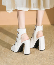 Chic Splicing Chunky High Heels Sandals Hollow Out Black Faux Leather
