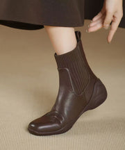 Chic Splicing Comfy Boots Brown Sheepskin