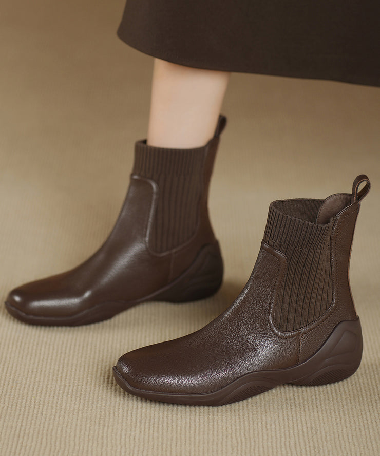 Chic Splicing Comfy Boots Brown Sheepskin