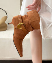 Chic Splicing High Heel Boots Black Suede Pointed Toe