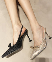 Chic Splicing Stiletto Sandals Pointed Toe Black Zircon