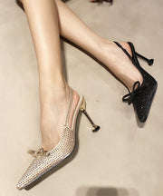 Chic Splicing Stiletto Sandals Pointed Toe Black Zircon