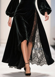 Chic Square Collar Lace Patchwork Velvet Ankle Dress Fall