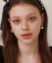 Chic Sterling Silver Overgild Pearl Kitten Asymmetrical Drop Earrings