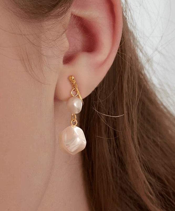 Chic Sterling Silver Overgild Pearl Kitten Asymmetrical Drop Earrings