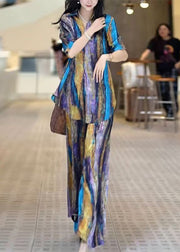 Chic Striped Peter Pan Collar Shirts And Pants Two Pieces Set Fall