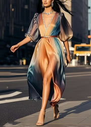 Chic Tie Dye Side Open Silk Cinched Dress Summer