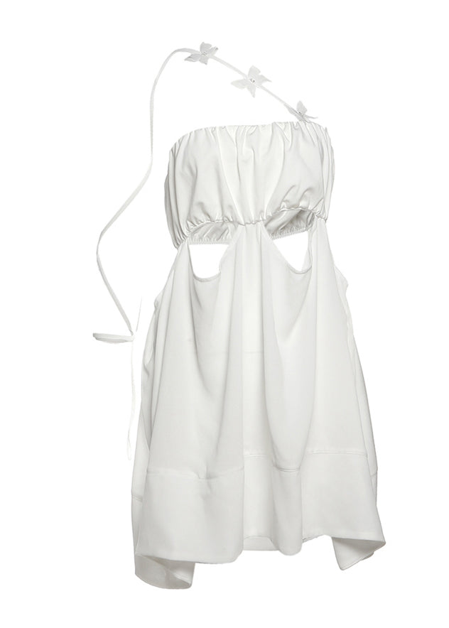 Chic Tulle Patchwork Sexy Hollow Bow Suspender Mini Dress
