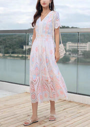 Chic V Neck Hollow Out Linen Long Dress Summer