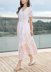 Chic V Neck Hollow Out Linen Long Dress Summer