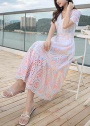 Chic V Neck Hollow Out Linen Long Dress Summer