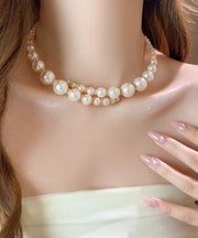 Chic White Alloy Pearl Beading Collar Necklace