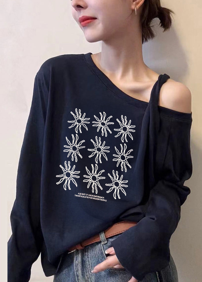 Chic White Asymmetrical One Shoulder Print Top Fall