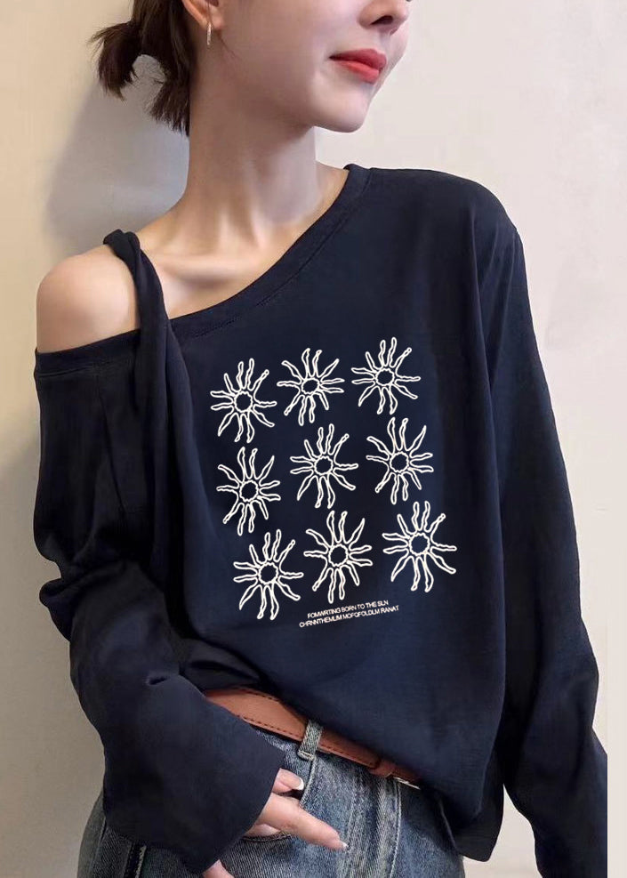 Chic White Asymmetrical One Shoulder Print Top Fall