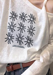 Chic White Asymmetrical One Shoulder Print Top Fall