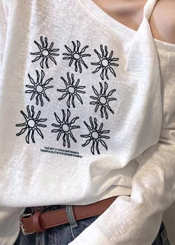 Chic White Asymmetrical One Shoulder Print Top Fall