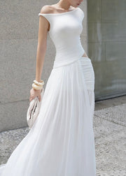 Chic White Asymmetrical Wrinkled Side Open Cotton Dress Summer
