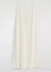 Chic White Backless Side Open Cotton Robe Dresses Sleeveless
