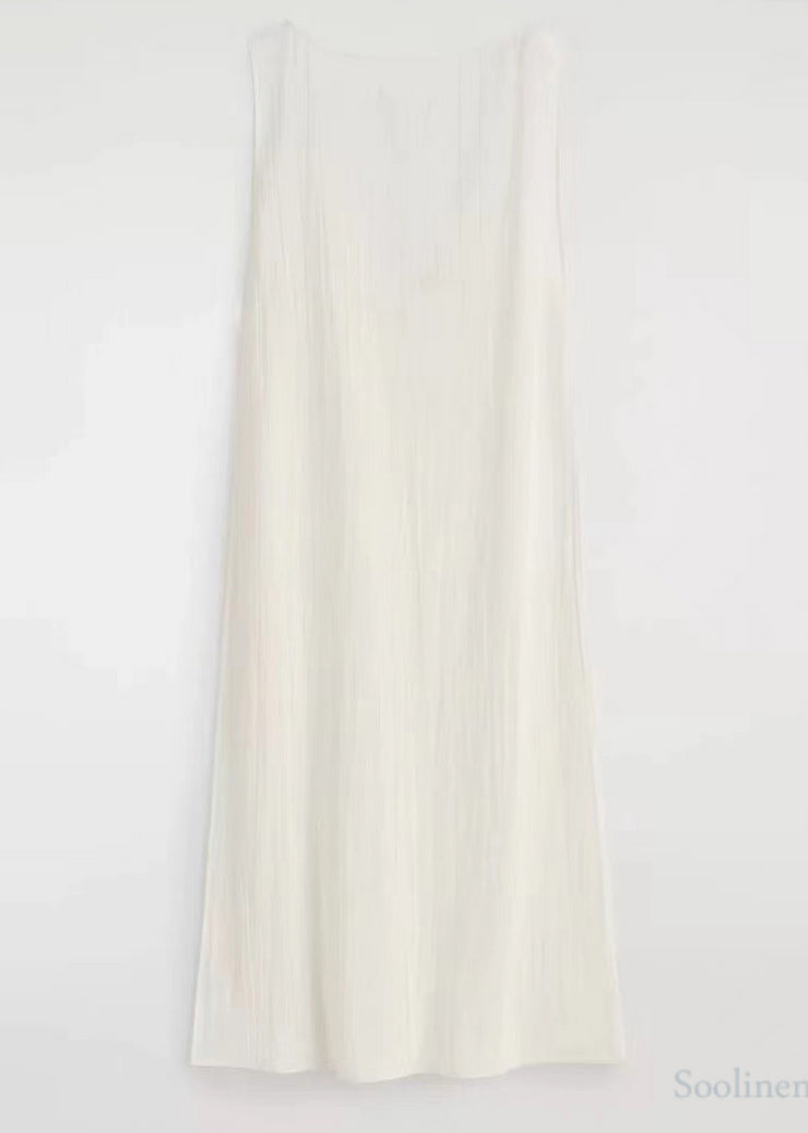 Chic White Backless Side Open Cotton Robe Dresses Sleeveless