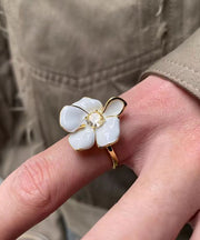 Chic White Copper Overgild Zircon Floral Open Rings