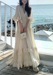 Chic White Exra Large Hem Cotton Dresses Cloak Sleeves