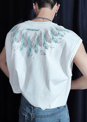 Chic White Feather Print Cotton Mens T Shirt Summer